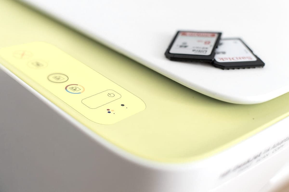 A close view of a printer's control panel
