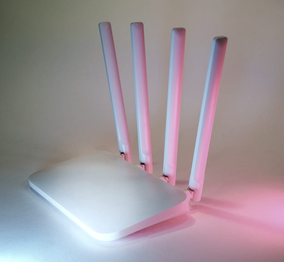 A home wireless network router on a shelf